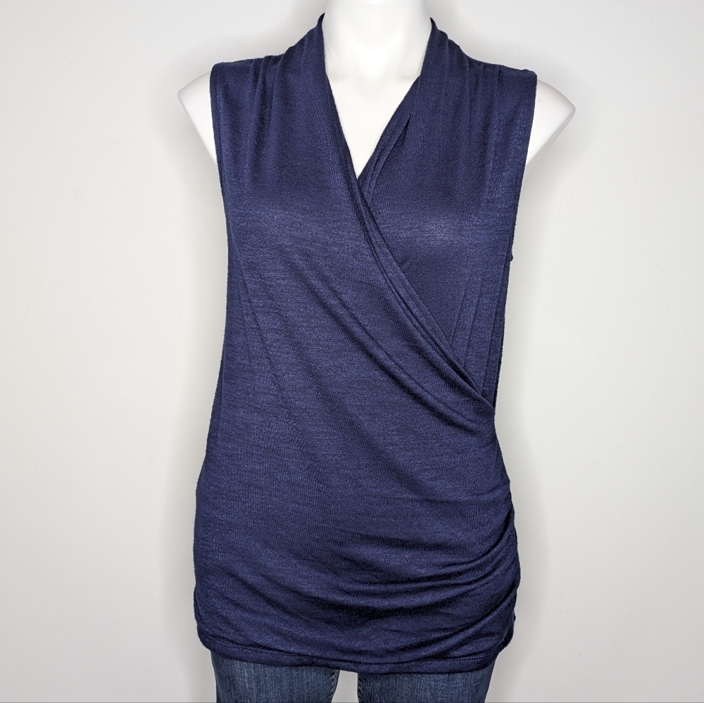 41 Hawthorn Blue Knit V Neck Faux Wrap Tank Top Sweater Blouse M
